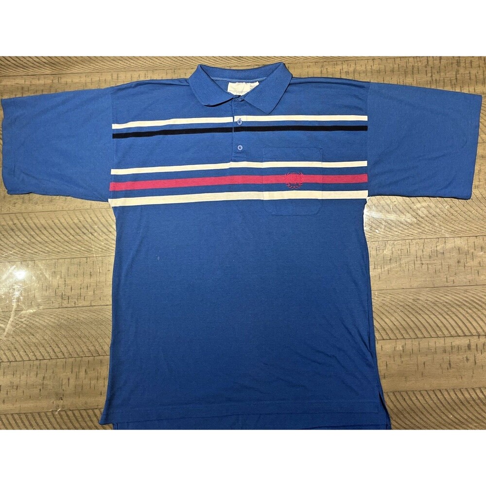 Vintage 1990s Givenchy Activewear Polo Shirt Size Large Striped Blue Collared